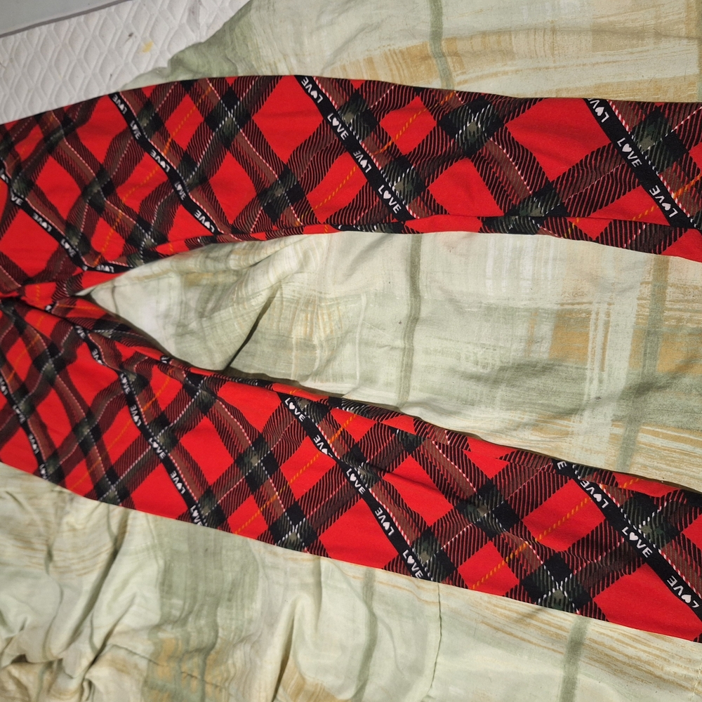 Red Plaid Pants with Black and White Accents